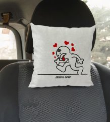 Kişiye Özel İsimli Aşık Çöp Adam Tasarımlı Kare Araç Koltuk Yastığı-1