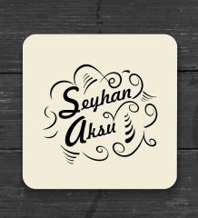 BK Gift Kişiye Özel Ahşap Bardak Altlığı ve 6’lı Granit Viski Taşı Hediye Seti - Model 17