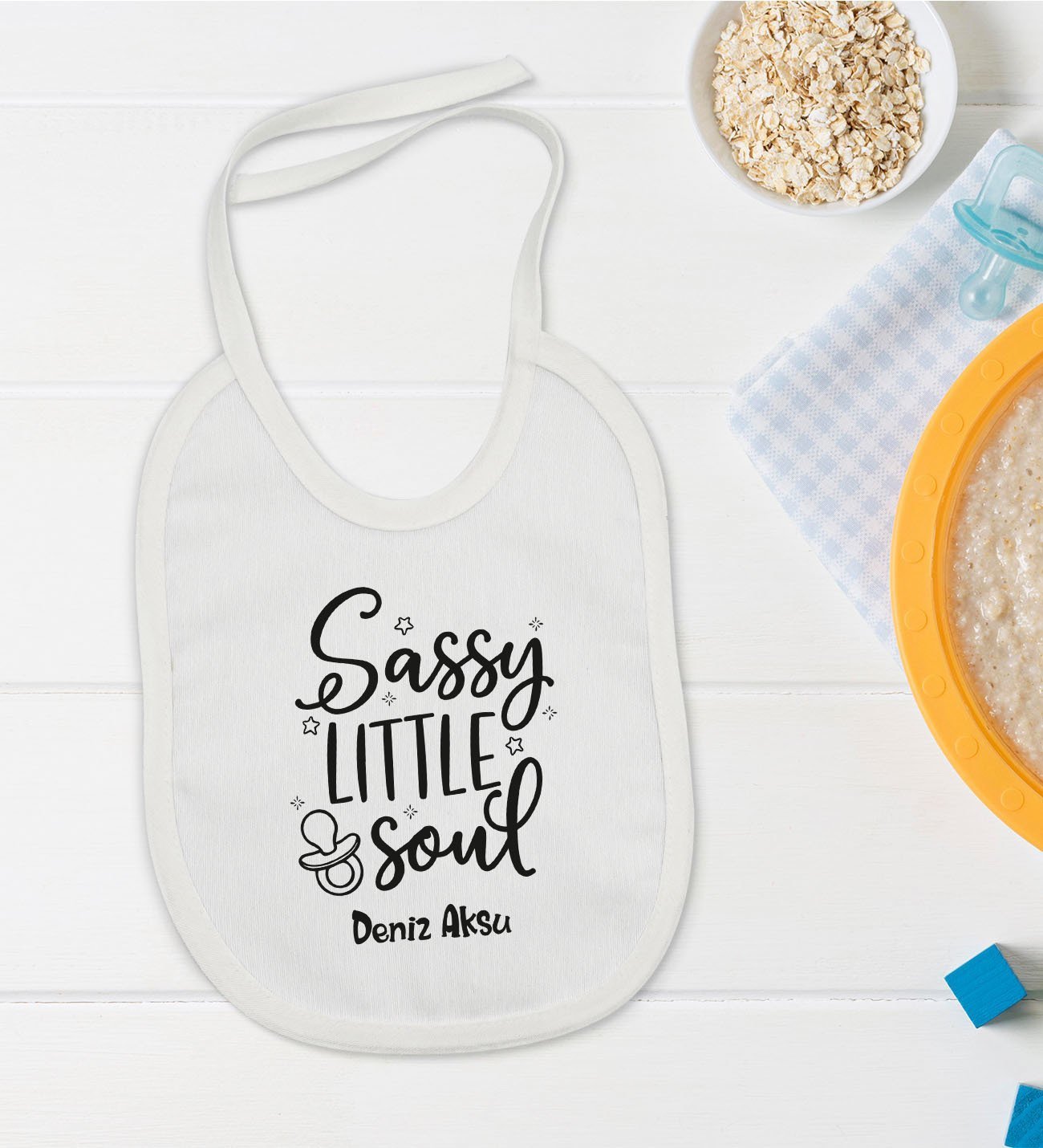 BK Kids Kişiye Özel Sassy Little Soul Tasarımlı Bebek Mama Önlüğü - Model 1