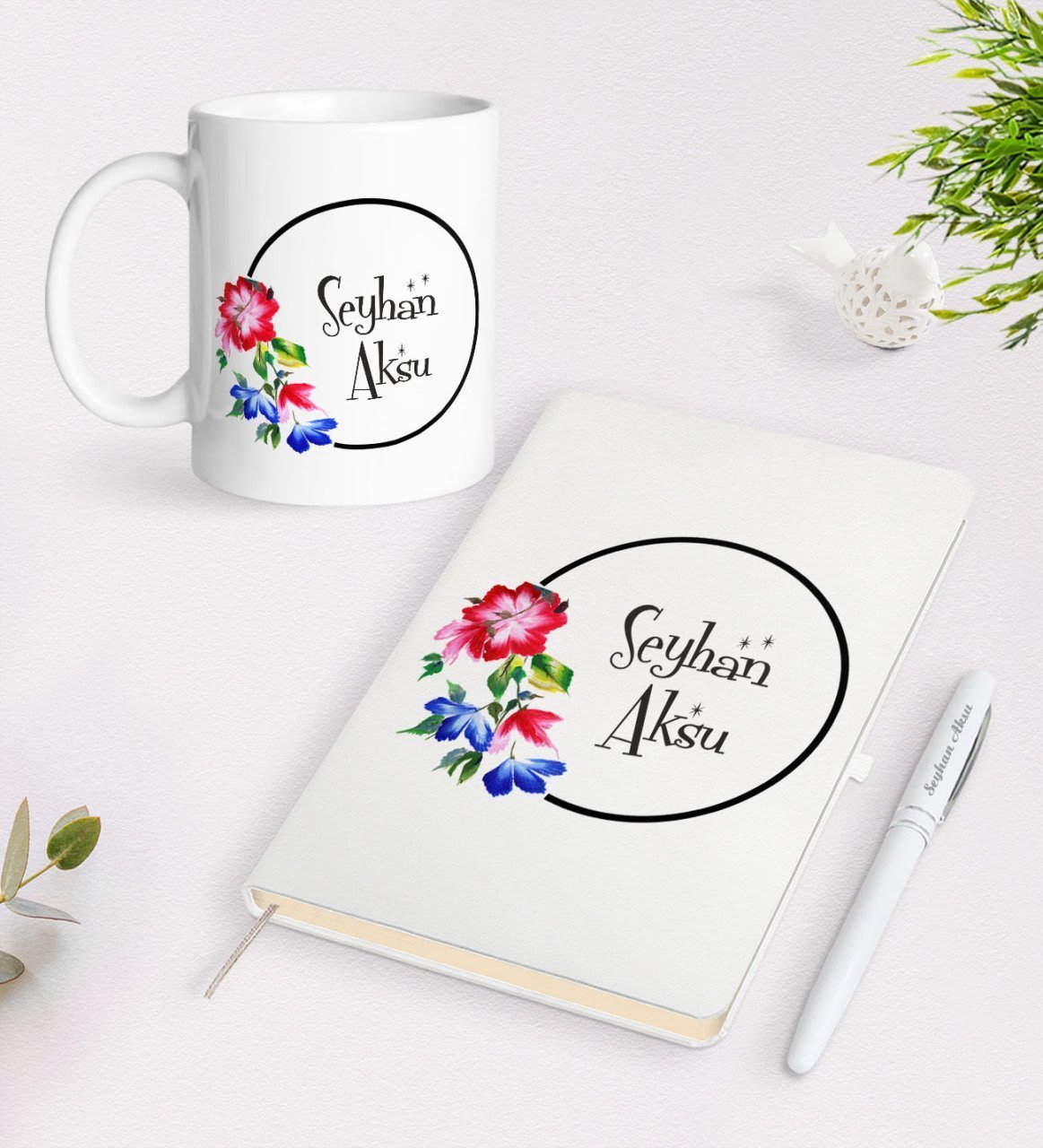 Kişiye Özel İsimli Beyaz Defter Kalem Kupa Seti-14