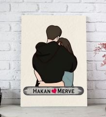BK Gift Kişiye Özel Sarılan Sevgili Tasarımlı Kanvas Tablo-1 (20x30), Sevgiliye Hediye, Sevgililer Günü Hediyesi