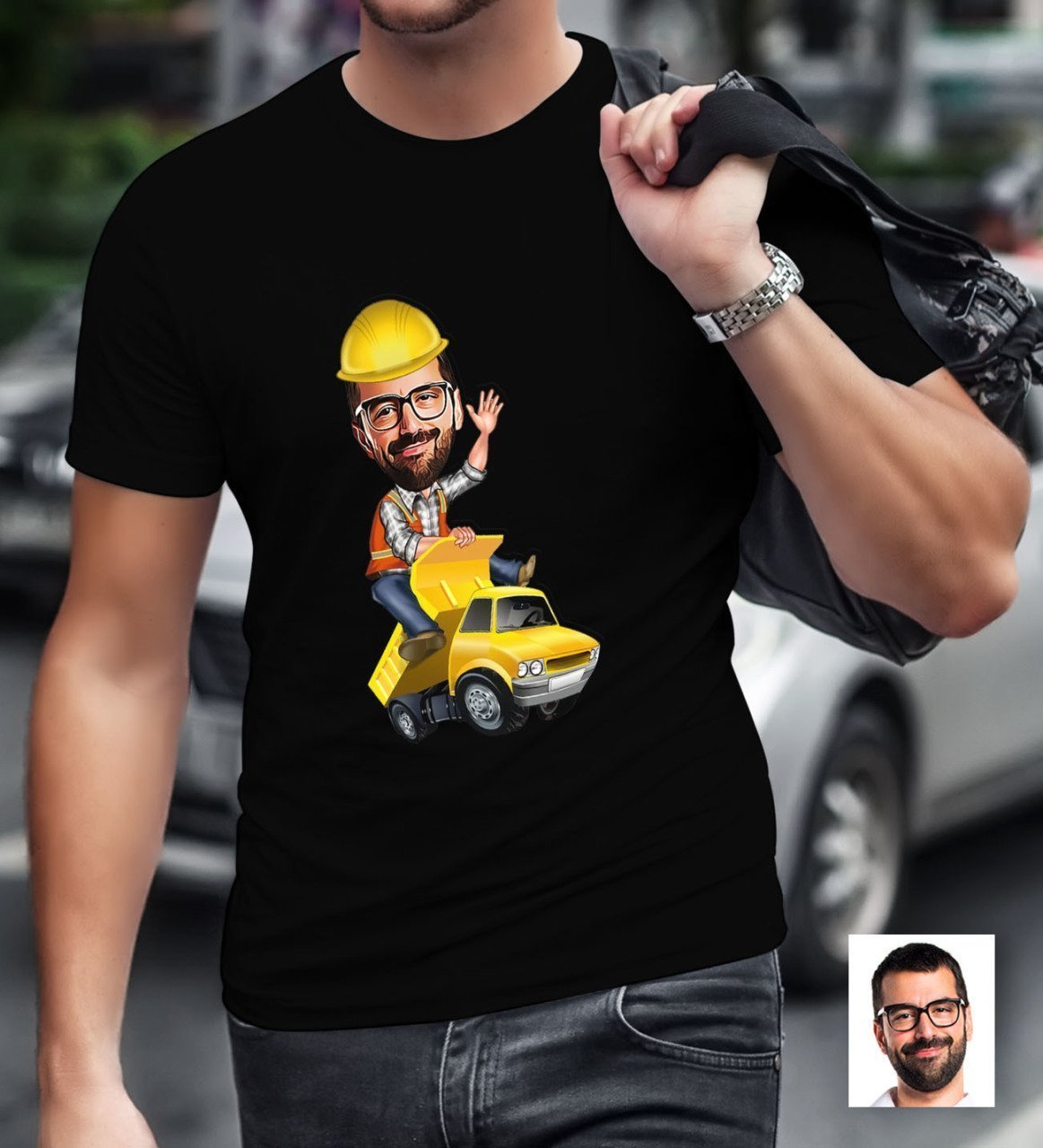 Kişiye Özel Bay Yol Mühendisi Karikatürlü Siyah T-Shirt