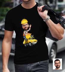 Kişiye Özel Bay Yol Mühendisi Karikatürlü Siyah T-Shirt