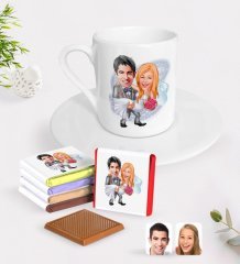 Kişiye Özel Sevgililer Günü Temalı Evleniyoruz Karikatürlü Türk Kahvesi Fincanı ve Madlen Çikolata Seti-7