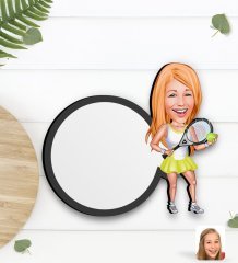 Kişiye Özel Kadın Tenis Oyuncusu Karikatürlü Ahşap Bardak Altlığı-2