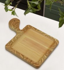 BK Gift Retro Motif Tasarımlı Kare Şeklinde Doğal Ahşap Servis ve Sunum Tabağı Model 14