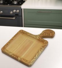 BK Gift Retro Motif Tasarımlı Kare Şeklinde Doğal Ahşap Servis ve Sunum Tabağı Model 14