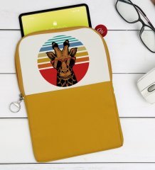 BK Gift Zürafa Tasarımlı Taşınabilir Koruyucu Tablet Kılıfı & Organizer Çanta - Sarı-1