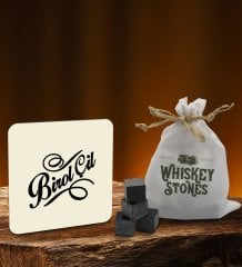 BK Gift Kişiye Özel Ahşap Bardak Altlığı ve 6’lı Granit Viski Taşı Hediye Seti - Model 16