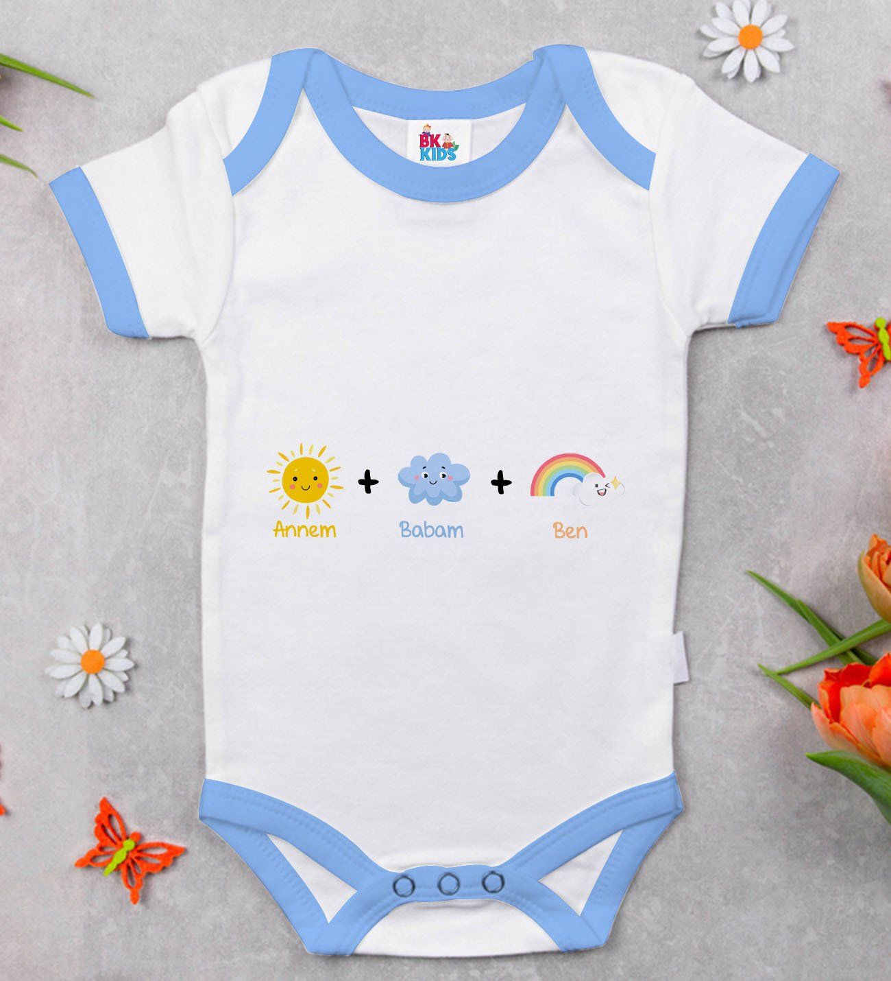 BK Kids Annem Babam Ben Tasarımlı Mavi Bebek Body Zıbın-1