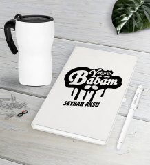 Kişiye Özel Yakışıklı Babam Beyaz Defter Kalem Termos Mug Seti-2