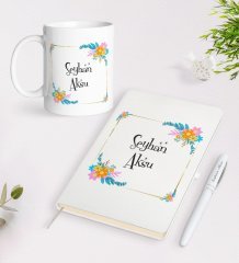 Kişiye Özel İsimli Beyaz Defter Kalem Kupa Seti-13