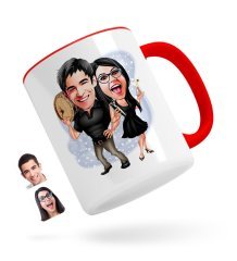 Kişiye Özel Sevgililer Karikatürlü Kırmızı Kupa Bardak-18