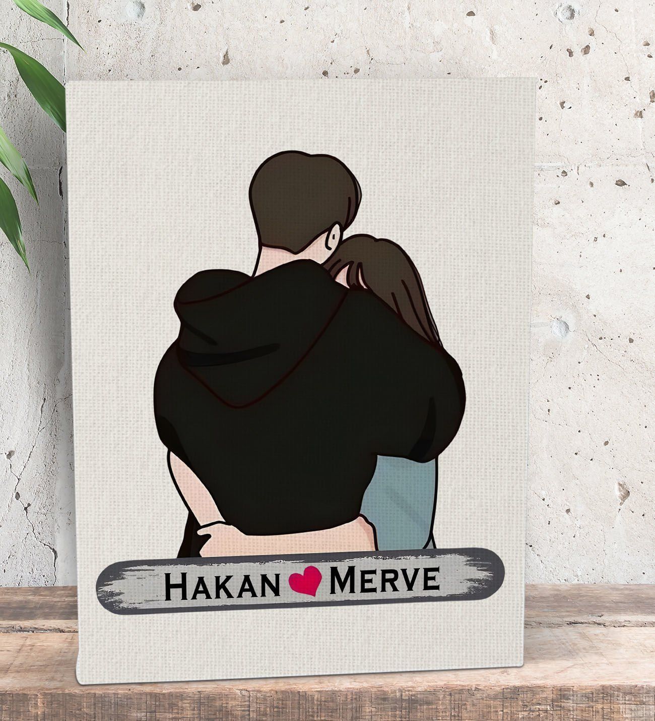 BK Gift Kişiye Özel Sarılan Sevgili Tasarımlı Kanvas Tablo-1 (15x20), Sevgiliye Hediye, Sevgililer Günü Hediyesi