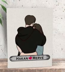 BK Gift Kişiye Özel Sarılan Sevgili Tasarımlı Kanvas Tablo-1 (15x20), Sevgiliye Hediye, Sevgililer Günü Hediyesi