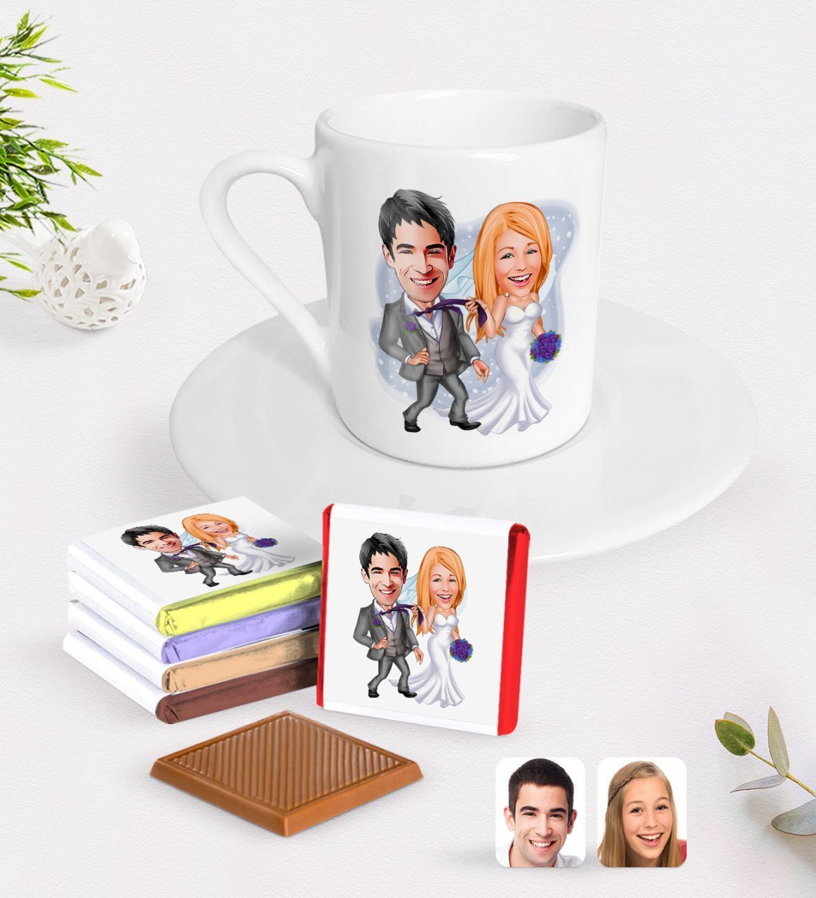 Kişiye Özel Sevgililer Günü Temalı Evleniyoruz Karikatürlü Türk Kahvesi Fincanı ve Madlen Çikolata Seti-6