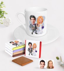 Kişiye Özel Sevgililer Günü Temalı Evleniyoruz Karikatürlü Türk Kahvesi Fincanı ve Madlen Çikolata Seti-6