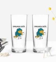 Bk Gift Renkli Baskılı Umrumda Değil Tasarımlı İkili Rakı Bardağı Seti-1