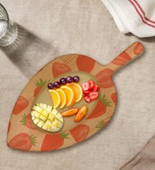 BK Gift Çilek Tasarımlı Yaprak Şeklinde Doğal Ahşap Servis ve Sunum Tabağı Model 1