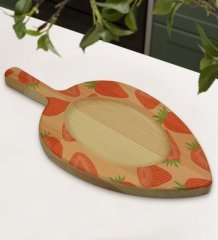 BK Gift Çilek Tasarımlı Yaprak Şeklinde Doğal Ahşap Servis ve Sunum Tabağı Model 1