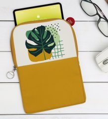 BK Gift Yaprak Tasarımlı Taşınabilir Koruyucu Tablet Kılıfı & Organizer Çanta - Sarı-1