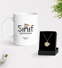 Kişiye Özel Sınıf Öğretmeni Kupa Ve Papatya Kolye Hediye Seti-17