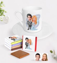 Kişiye Özel Sevgililer Günü Temalı Evleniyoruz Karikatürlü Türk Kahvesi Fincanı ve Madlen Çikolata Seti-5