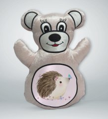 BK Gift Sevimli Kirpi Tasarımlı Krem Ayıcık Yastık-1
