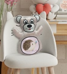 BK Gift Sevimli Kirpi Tasarımlı Krem Ayıcık Yastık-1