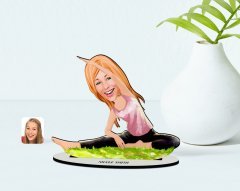 Kişiye Özel Kadın Yoga Karikatürlü Ahşap Biblo Model-1