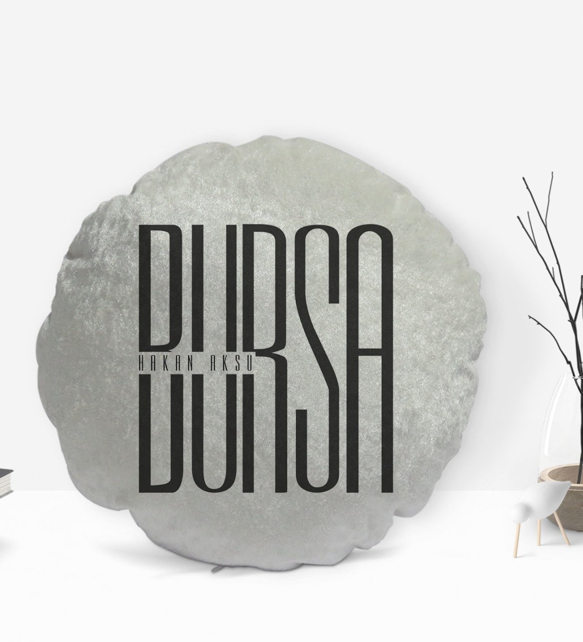 Kişiye Özel İsimli Bursa Tasarımlı Yuvarlak Dekoratif Kırlent Yastık-1
