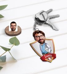 Kişiye Özel İsimli Erkek Doktor Karikatürlü Ahşap Anahtarlık-8