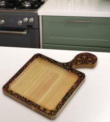 BK Gift Retro Motif Tasarımlı Kare Şeklinde Doğal Ahşap Servis ve Sunum Tabağı Model 12