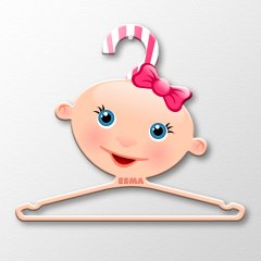 Kişiye Özel Sevimli Bebek Tasarımlı Ahşap Çocuk Elbise Askısı - 3