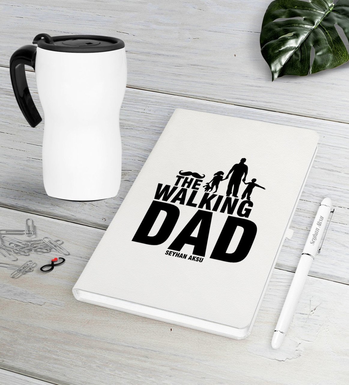 Kişiye Özel The Walking Dad Beyaz Defter Kalem Termos Mug Seti-1