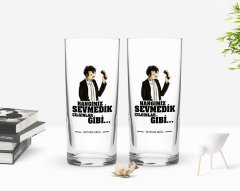 Kişiye Özel Renkli Baskılı Hangimiz Sevmedik Çılgınlar Gibi Silüet Tasarımlı İkili Rakı Bardağı Seti-8