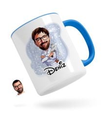 Kişiye Özel Erkek Kasap Karikatürlü Mavi Kupa Bardak-1