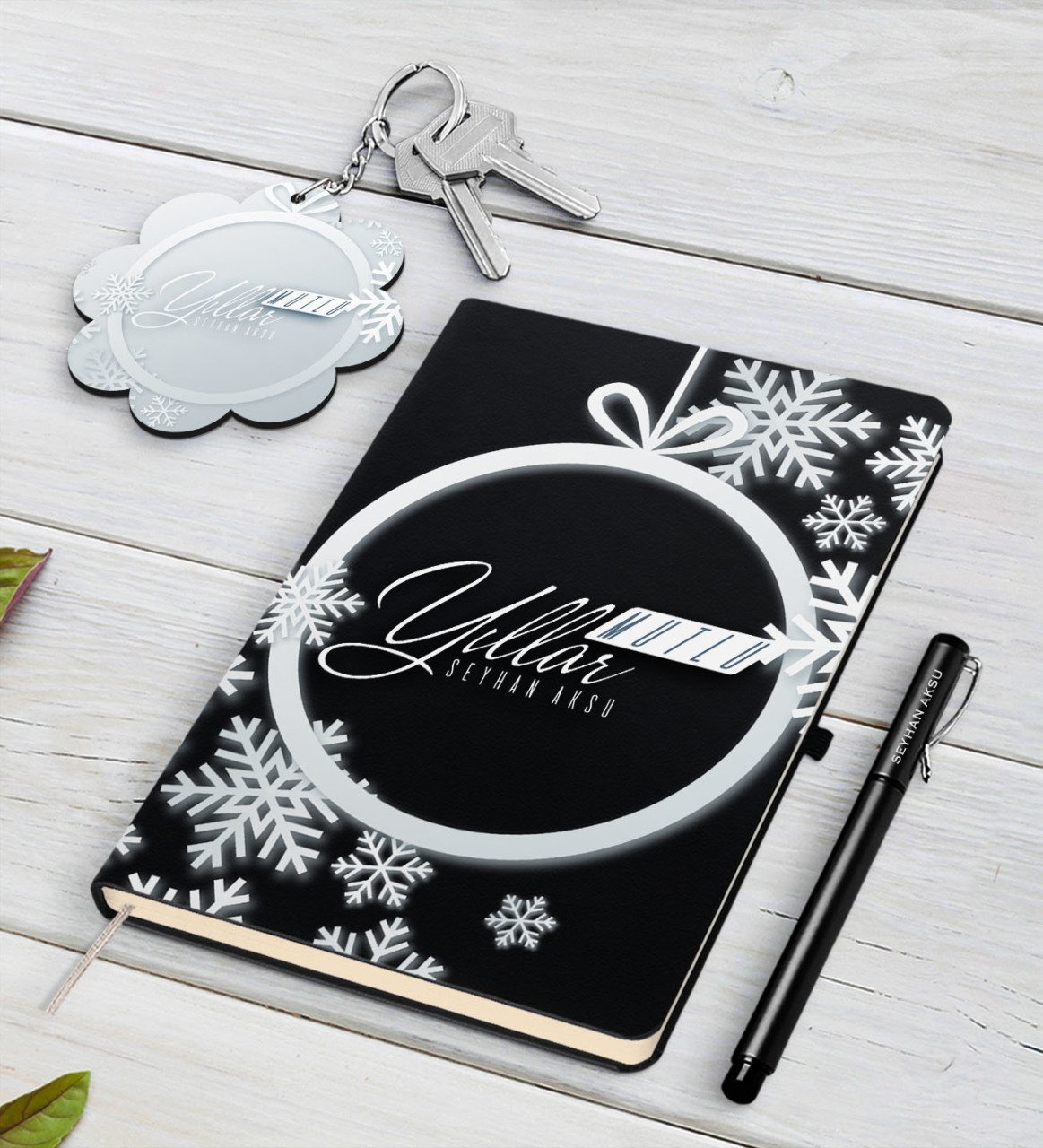 Kişiye Özel Yılbaşı Mutlu Yıllar Siyah Defter Kalem ve Anahtarlık Hediye Seti-14