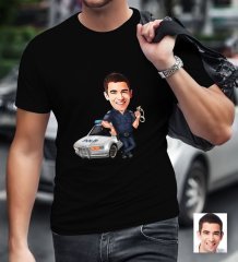 Kişiye Özel Bay Trafik Polisi Karikatürlü Siyah T-Shirt