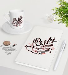 Kişiye Özel Reiki Uzmanı Beyaz Defter Kalem Türk Kahvesi Fincanı Seti-2