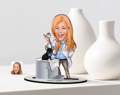 Kişiye Özel Kadın Veteriner Hekim Karikatürlü Ahşap Biblo Model