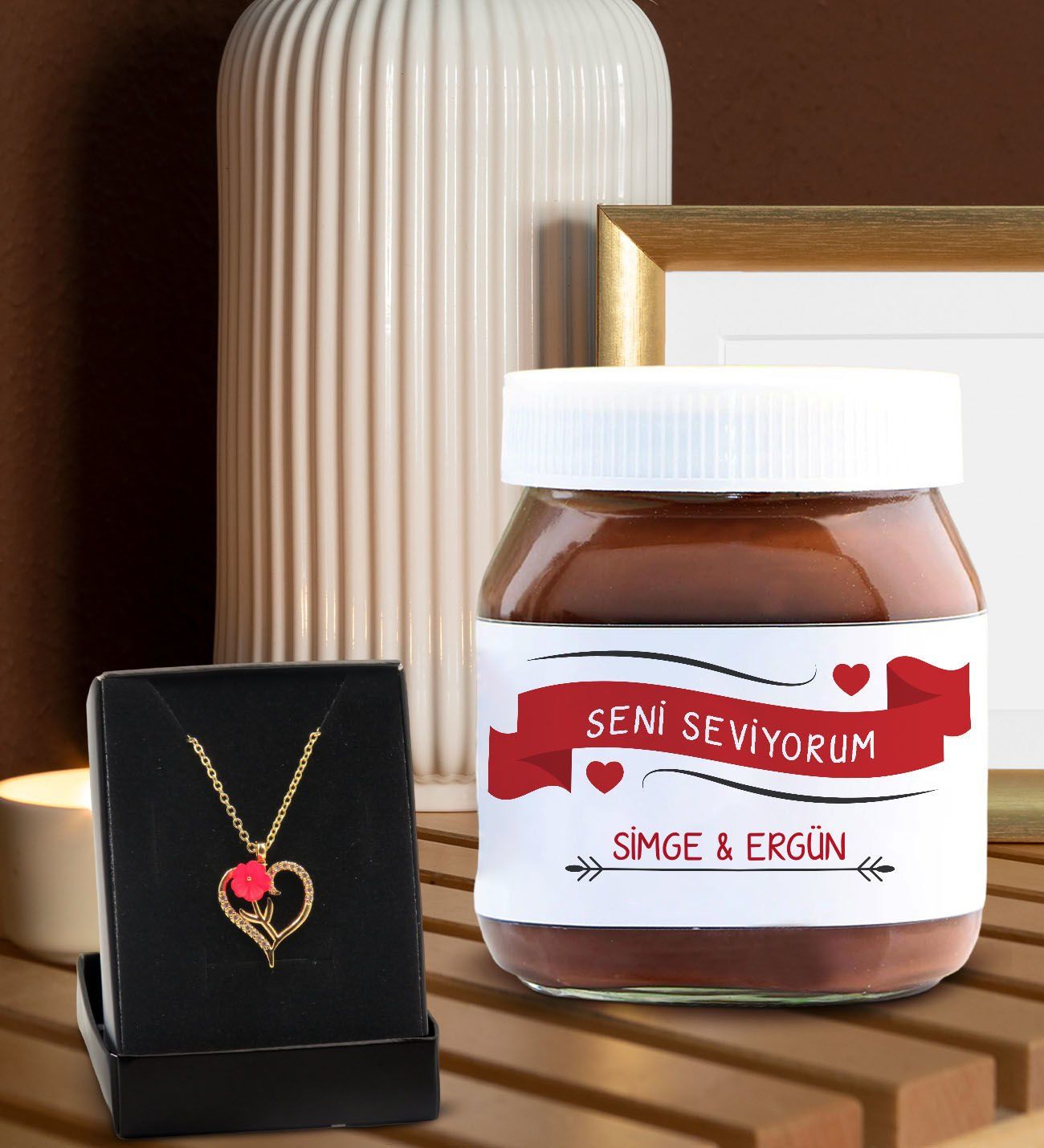 BK Gift Sevgiliye Özel Aşk Çiçeği Kalp Kolye ve Nutella 400gr. Hediye Seti, Sevgililer Günü Hediye, Doğum Günü Hediyesi, Sevgiliye Hediye-10