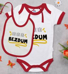 BK Kids Bezdum Tasarımlı Kırmızı Bebek Body Zıbın ve Mama Önlüğü Hediye Seti-5