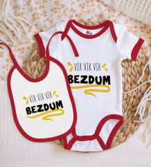 BK Kids Bezdum Tasarımlı Kırmızı Bebek Body Zıbın ve Mama Önlüğü Hediye Seti-5