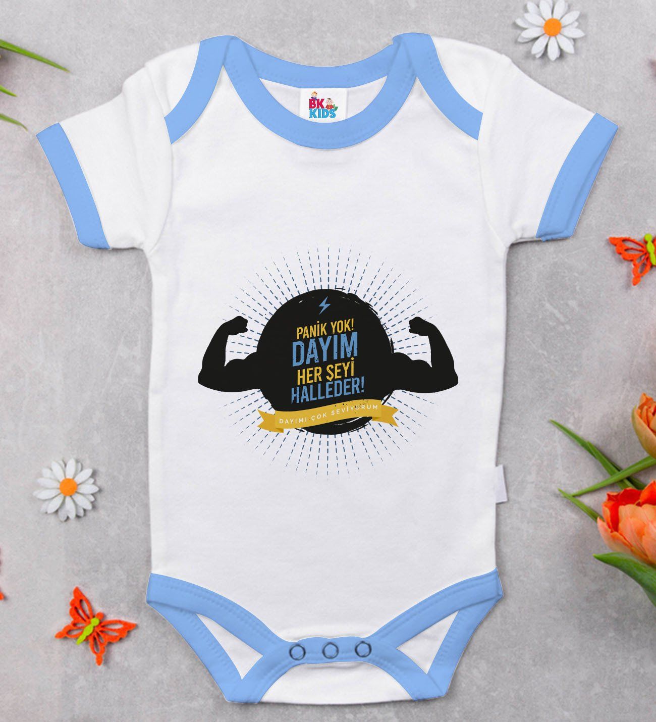 BK Kids Dayım Halleder Tasarımlı Mavi Bebek Body Zıbın-1