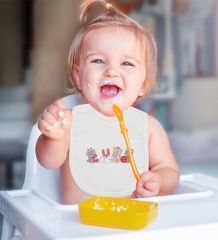 BK Kids Cute Tasarımlı Beyaz Bebek Mama Önlüğü-2