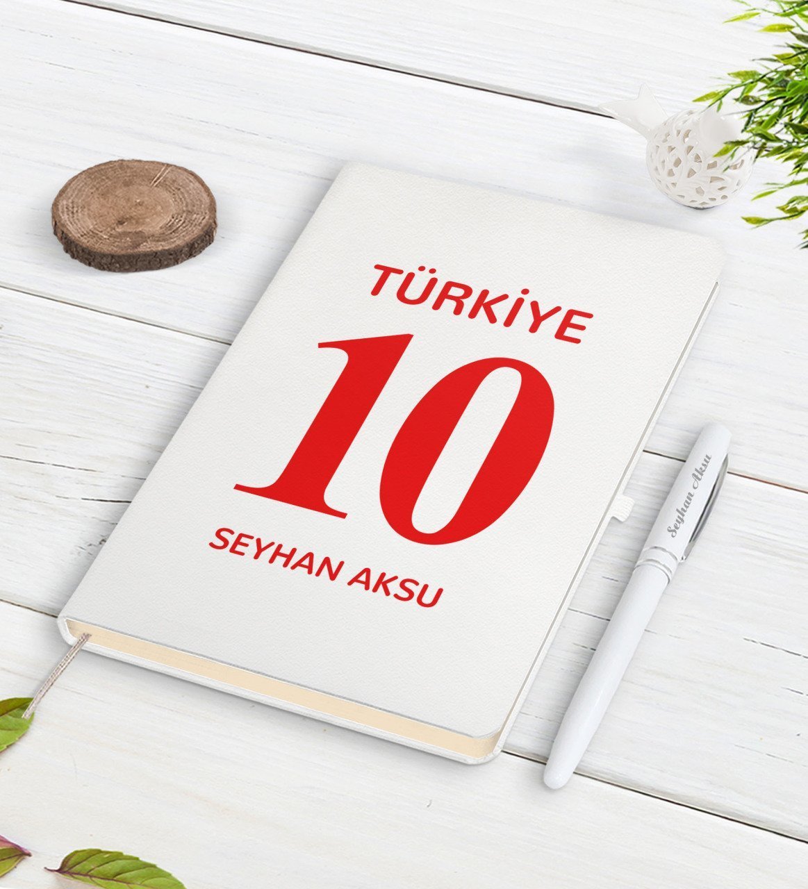 Kişiye Özel İsimli Forma Numaralı Beyaz Defter Kalem Seti-1