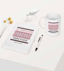 Kişiye Özel El Sanatları Öğretmeni Temalı Beyaz Defter Kalem Kupa Seti - 1