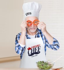 Kişiye Özel Yakışıklı Chef Erkek Mutfak Önlüğü ve Aşçı Şapkası Seti