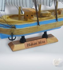 Kişiye Özel İsimli Ahşap El Yapımı Yelkenli Gemi 26cm